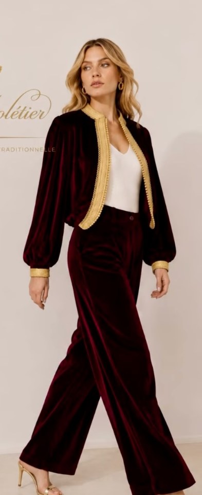 Veste boléro en velours grenat